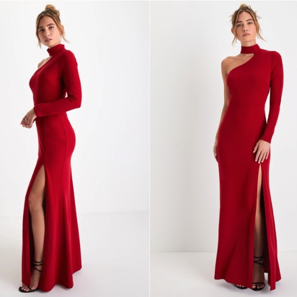 LULU's Sexy Prom Wedding Elegant Chic Sophisticated One Shoulder Mermaid Maxi - Picture 3 of 5